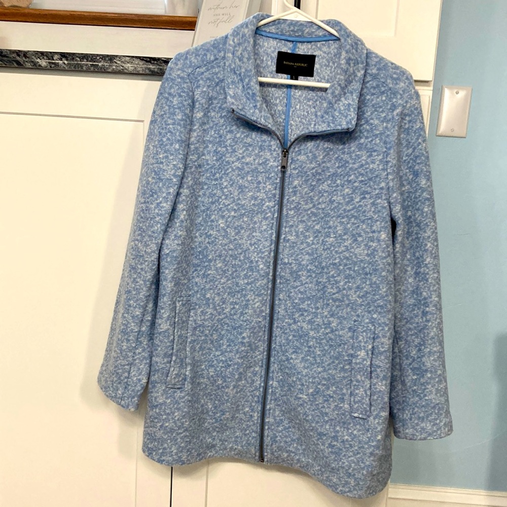 Banana Republic Blue Wool 3/4 coat front zipper GUC no alterations smoke free